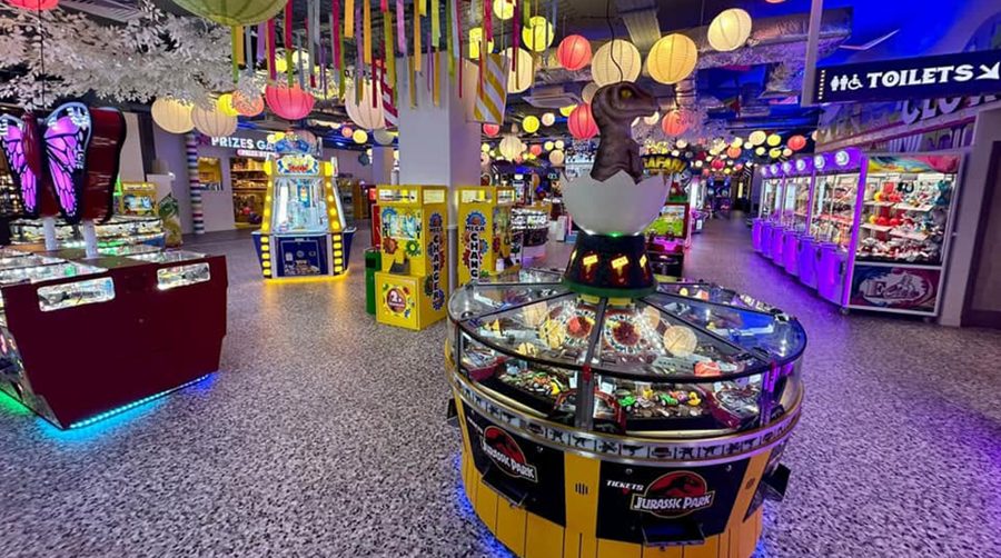 Arcade floor with games and toy prizes