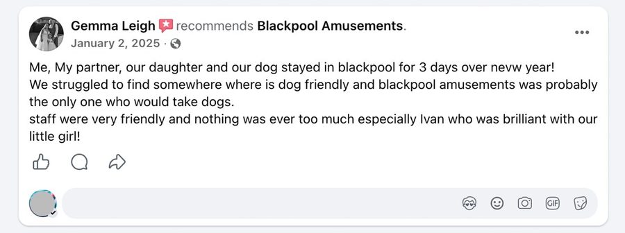 Customer review for Blackpool Amusements