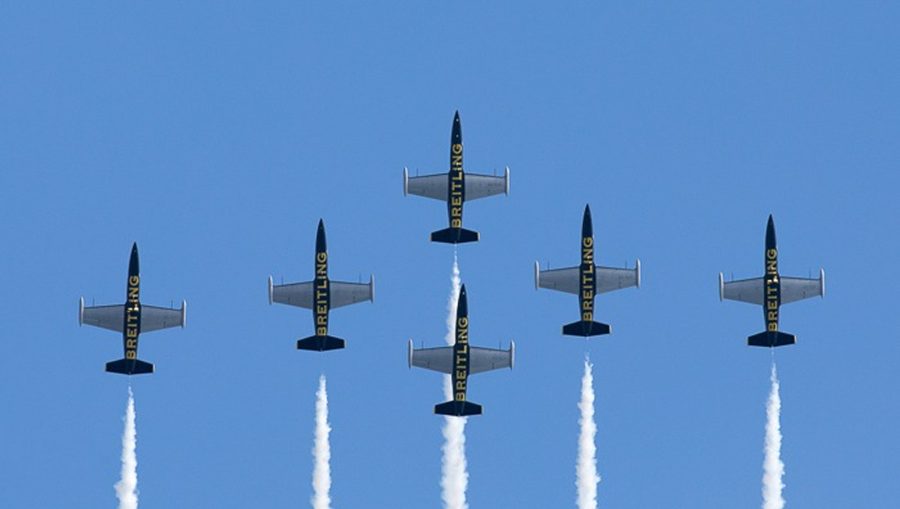 Red Arrows display team at Blackpool Airshow
